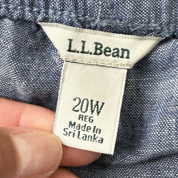 LL Bean 100% Linen Pull On Pants Size 20W Wide Leg Blue Travel Coastal Beachy - Picture 10 of 10